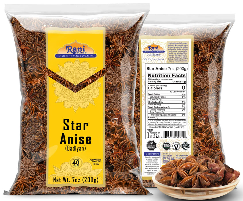Rani Star Anise Seeds, Whole Pods (Badian Khatai) Spice 7oz (200g) ~ All Natural | Gluten Friendly | NON-GMO | Vegan | Kosher | Indian Origin