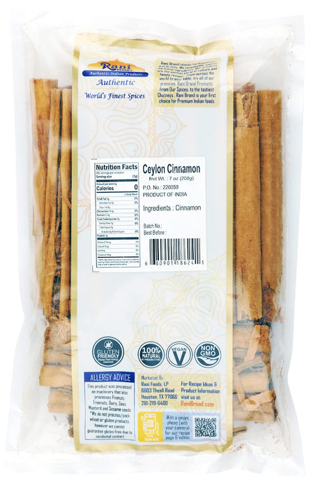 Rani Ceylon Cinnamon Sticks 7oz (200g) ~ 20-24 Sticks 5 Inches in Length, True Ceylon Cinnamon (Not Cassia) ~ All Natural | Vegan | No Colors | Gluten Friendly | NON-GMO | Indian Origin