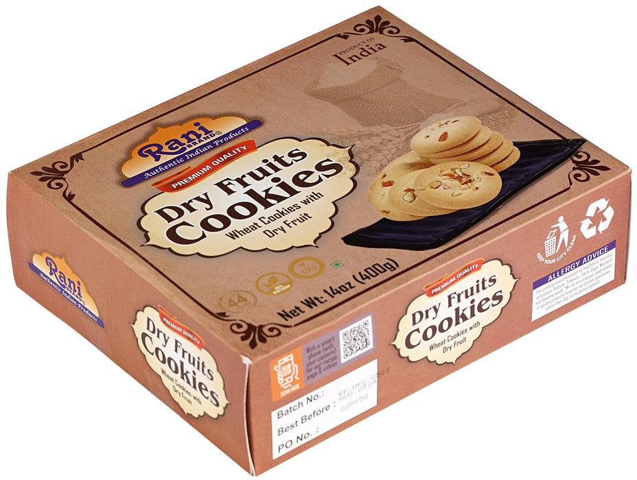 Rani Dry Fruits Cookies (Wheat Cookies with Dry Fruits) 14oz (400g) Pack of 3+1 FREE, Premium Quality Indian Cookies ~ All Natural | Vegan | Non-GMO | Indian Origin