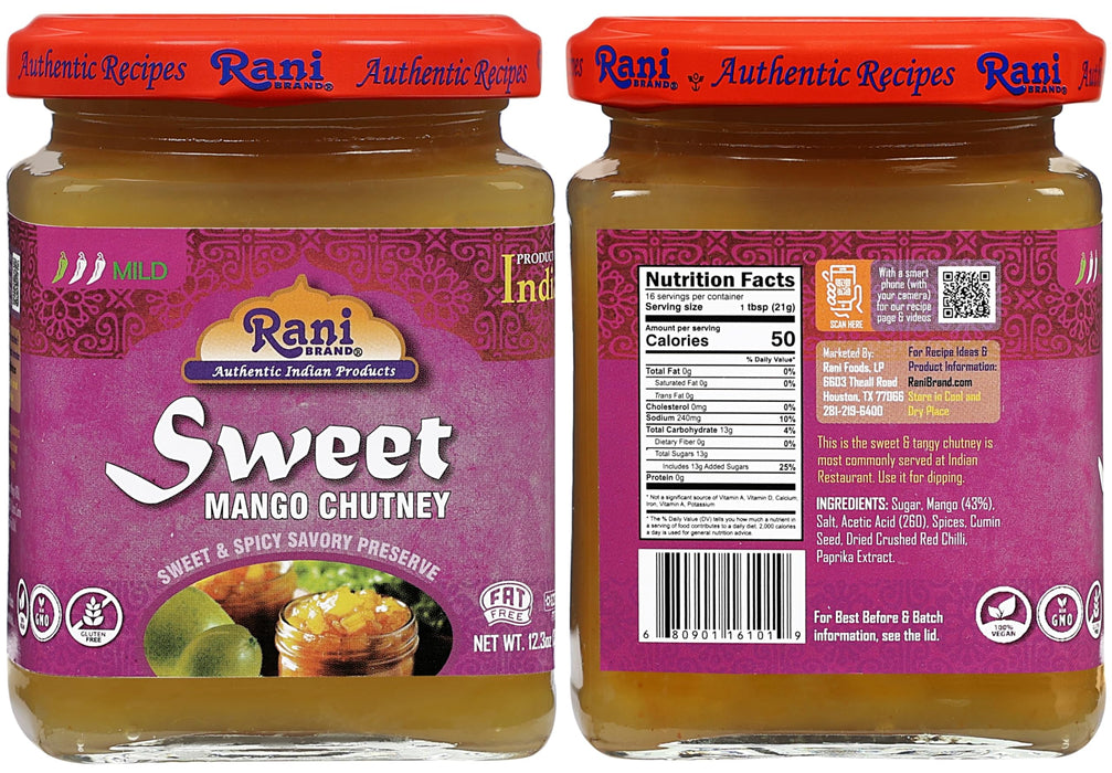 Rani 3-in-1 Mango Chutney (Hot, Sweet, Major Grey) 12.3oz (350g) Glass Jar, Ready to eat, Vegan ~ Gluten Free, All Natural, NON-GMO, Kosher