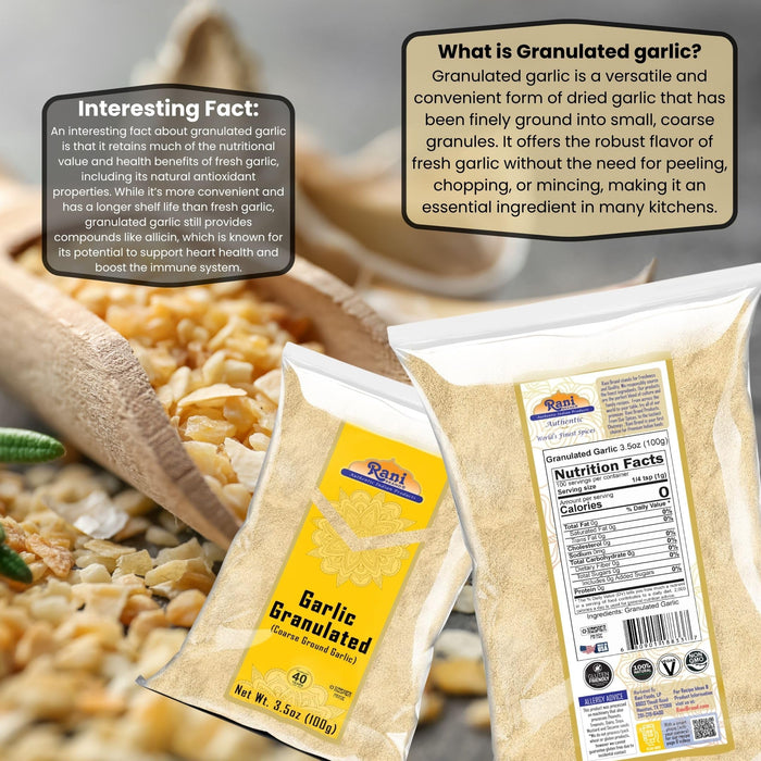 Rani Granulated Garlic (Coarse Ground Garlic) 3.5oz (100g) ~ All Natural | Gluten Friendly | Vegan | NON-GMO | Kosher | No Salt or fillers | Product of USA