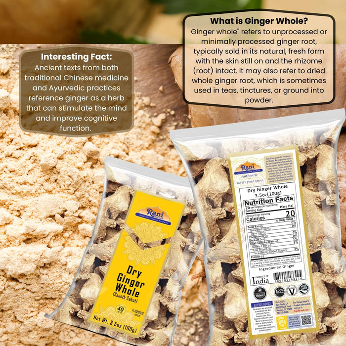 Rani Ginger (Adarak Sabut) Whole, Spice 3.5oz (100g) ~ All Natural | Vegan | Gluten Friendly | NON-GMO | Kosher | Indian Origin