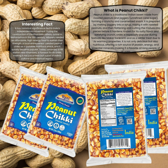 Rani Peanut Chikki (Brittle Candy) 100g (3.5oz) x Pack of 2 ~ All Natural | Vegan | Kosher | No colors | Gluten Friendly | Indian Origin