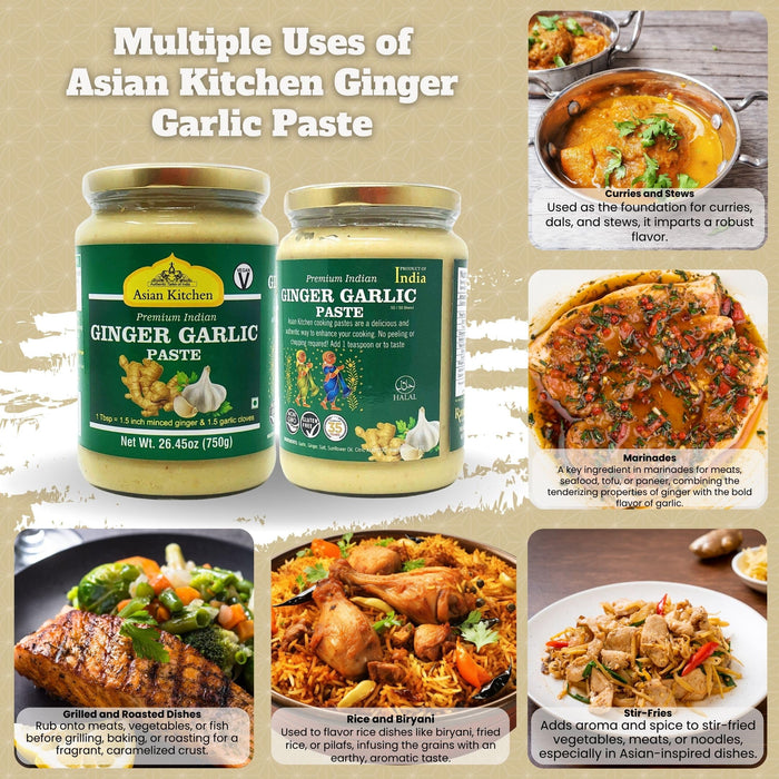 Asian Kitchen Ginger-Garlic Cooking Paste 26.5oz (750g) ~ Vegan | Glass Jar | Gluten Free | NON-GMO | No Colors | Indian Origin