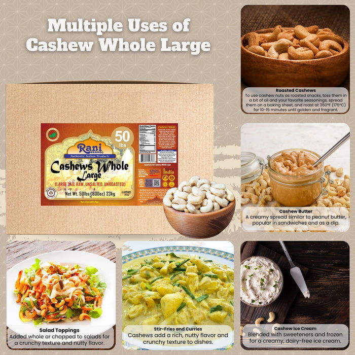 Rani Raw Cashews Whole W240 Large (uncooked, unsalted) 800oz (50lbs) 23kg Vacuum Packed, Bulk Box ~ All Natural, No Preservatives | Vegan | NON-GMO | Kosher | Gluten Friendly