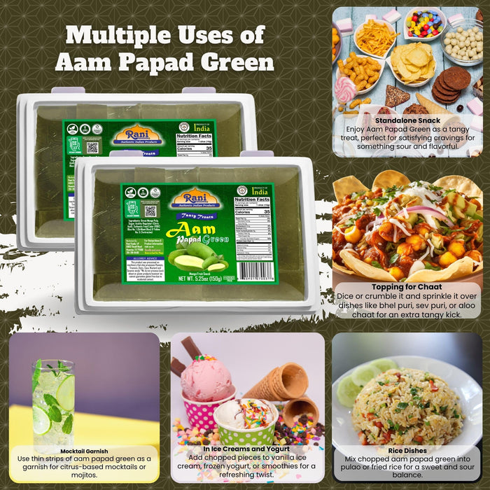 Rani Aam Papad (Mango Fruit Snack) Green Mango with Spice Mix 5.25oz (150g) ~ All Natural | Vegan | Gluten Friendly | Kosher | Indian Origin & Taste