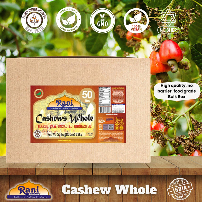 Rani Raw Cashews Whole (uncooked, unsalted) 800oz (50lbs) 23kg Vacuum Packed, Bulk Box ~ All Natural, No Preservatives | Vegan | NON-GMO | Kosher | Gluten Friendly