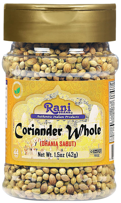 Rani Coriander (Dhania) Seeds Whole, Indian Spice 1.5oz (42g) PET Jar ~ All Natural | Gluten Friendly | NON-GMO | Vegan | Kosher | Indian Origin