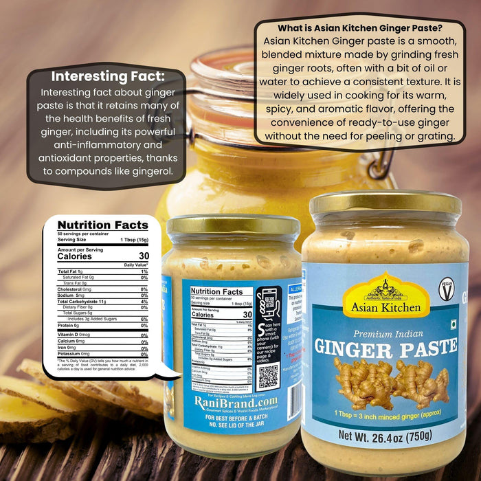 Asian Kitchen Ginger Cooking Paste 26.5oz (750g) ~ Vegan | Glass Jar | Gluten Free | NON-GMO | No Colors | Indian Origin