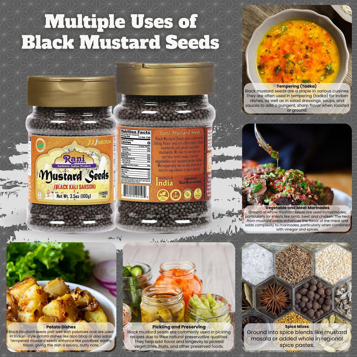 Rani Black Mustard Seeds Whole Spice (Rai Sarson) 3.5oz (100g) PET Jar ~ All Natural | Gluten Friendly | NON-GMO | Kosher | Vegan | Indian Origin