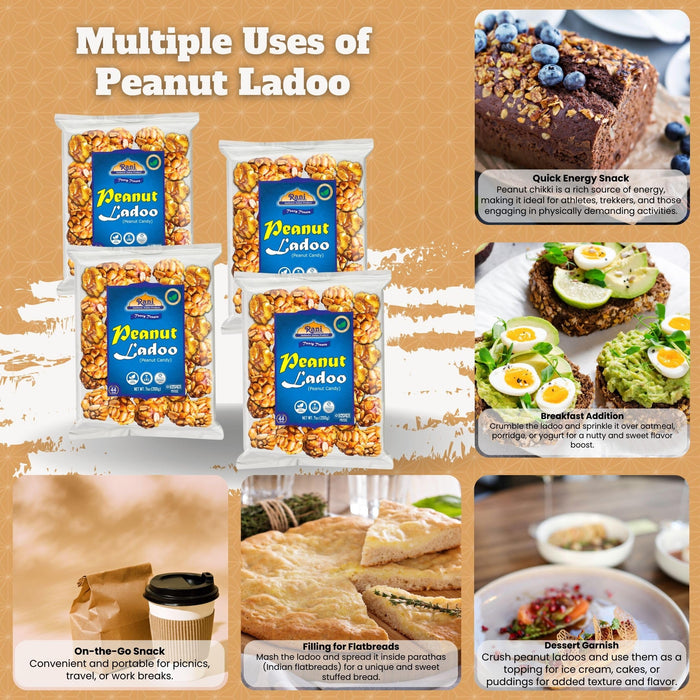 Rani Peanut Ladoo (Round Peanut Brittle Candy) 7oz (200g) x Pack of 4 ~ All Natural | Vegan | Kosher | No colors | Gluten Friendly | Indian Origin