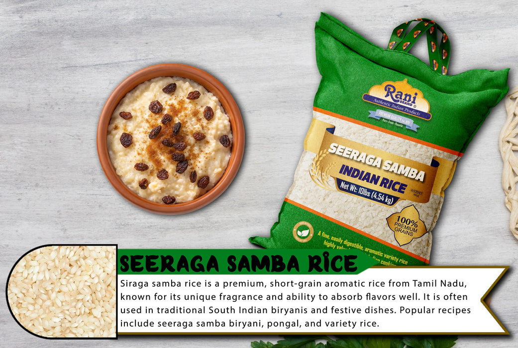 Rani Seeraga Samba Indian Rice 160oz (10lbs) 4.54kg Cloth Bag ~ All Natural | Gluten Friendly | Vegan | Kosher | Export Quality | Indian Origin