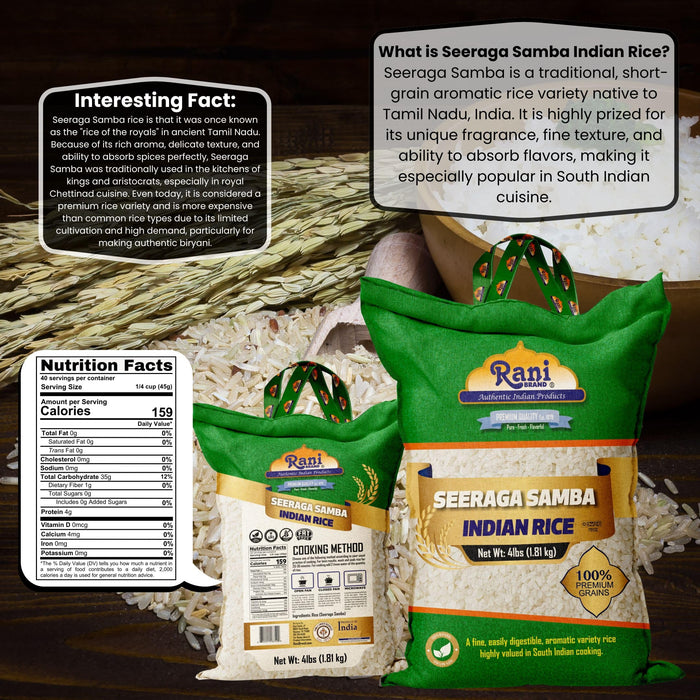 Rani Seeraga Samba Indian Rice 64oz (4lbs) 1.81kg Cloth Bag ~ All Natural | Gluten Friendly | Vegan | Kosher | Export Quality | Indian Origin