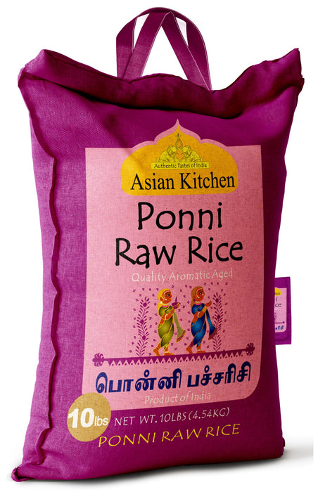 Asian Kitchen Ponni Raw Rice 10-Pound Bag, 10lbs (4.54kg) Short Grain Rice ~ All Natural | Gluten Friendly | Vegan | Export Quality