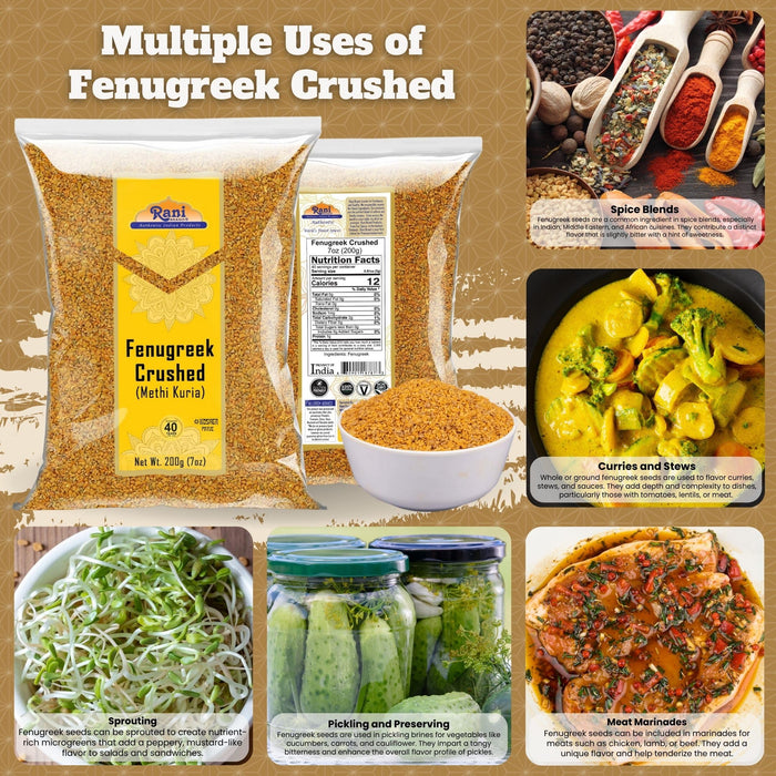 Rani Fenugreek (Methi) Seeds Crushed 7oz (200g) Trigonella foenum graecum ~ All Natural | Vegan | Gluten Friendly | Non-GMO | Kosher