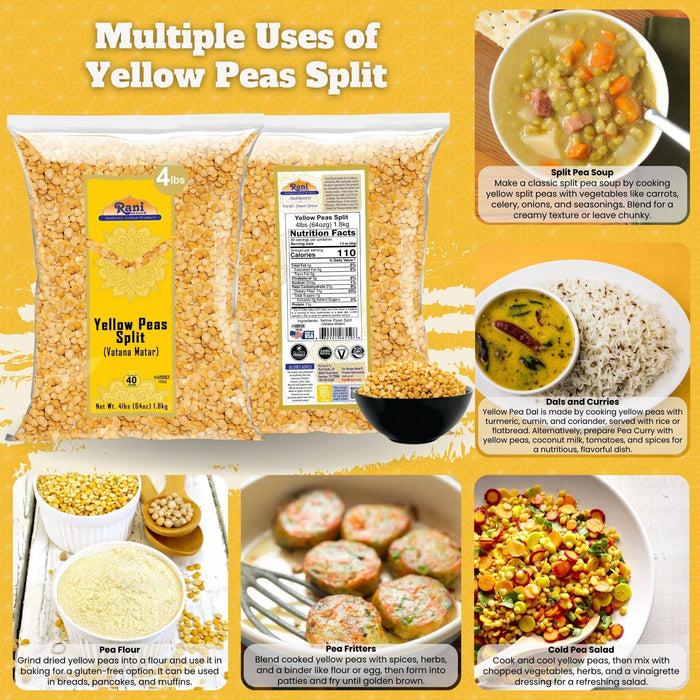 Rani Yellow Peas Split, Dried (Vatana, Matar) 64oz (4lbs) 1.81kg Bulk ~ All Natural | Vegan | Gluten Friendly | Kosher | Product of USA