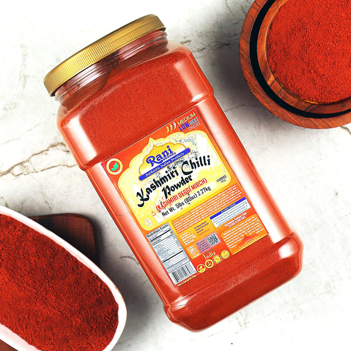 Rani Kashmiri Chilli Powder (Deggi Mirch,Low Heat) Ground Indian Spice 80oz (5lbs) 2.27kg PET Jar ~ All Natural | Salt-Free | Vegan | Kosher | Gluten Friendly | Perfect for Deviled Eggs & Other Low Heat Dishes