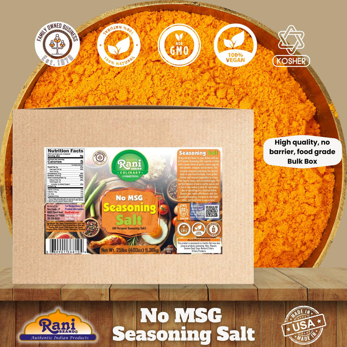 Rani No MSG Seasoning Salt (All Purpose Seasonign Salt) 400oz (25lbs) 11.36kg Bulk Box ~ All Natural | Gluten Friendly | NON-GMO | Kosher | Vegan | Product of USA