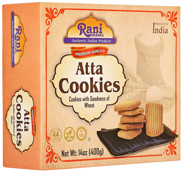 Rani Atta Cookies (Cookies with the Goodness of Wheat) 14oz (400g) Pack of 3+1 FREE, Premium Quality Indian Cookies ~ Vegan | Non-GMO | Indian Origin