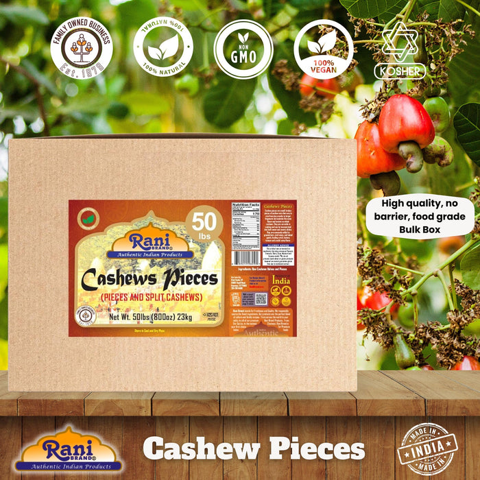 Rani Raw Cashews Halves and Pieces (uncooked, unsalted) 800oz (50lbs) 23kg Vacuum Packed, Bulk Box ~ All Natural, No Preservatives | Vegan | NON-GMO | Kosher | Gluten Friendly