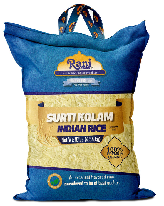 Rani Surti Kolam Indian Rice 160oz (10lbs) 4.54kg Cloth Bag ~ All Natural | Gluten Friendly | Vegan | Kosher | Export Quality | Indian Origin