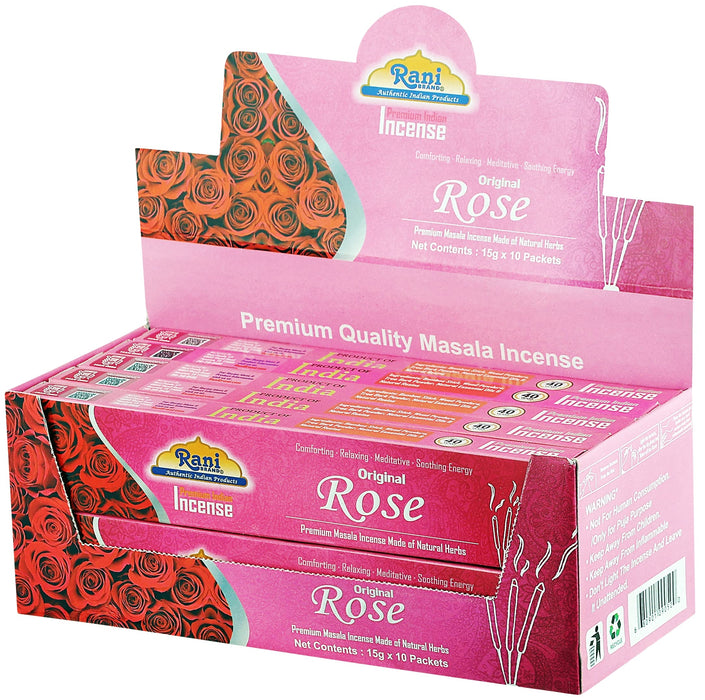 Rani Original Rose Incense (Premium Masala Incense Made of Natural Herbs) 15g x 10 Packets ~ Total of 100 Incense sticks | For Puja Purposes | Indian Origin