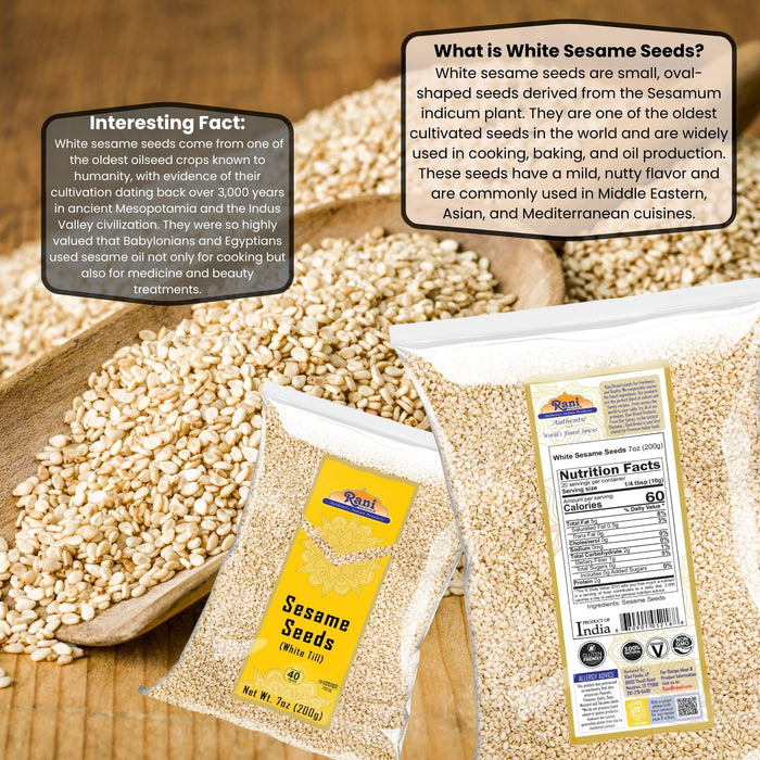 Rani Sesame Seeds Whole White, Hulled (Till) 7oz (200gm) ~ All Natural | Gluten Friendly | NON-GMO | Kosher | Vegan | Indian Origin