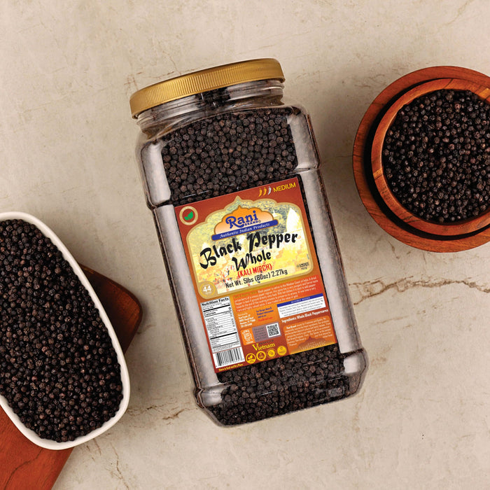 Rani Black Pepper Whole (Peppercorns), MG-1 Grade 80oz (5lbs) 2.27kg Bulk PET Jar ~ All Natural | Gluten Friendly | Non-GMO | Kosher | Perfect Size for Grinders!