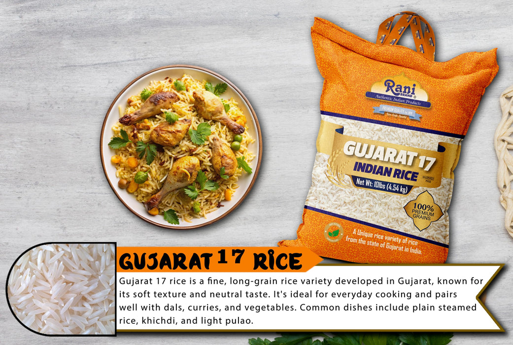 Rani Gujarat 17 Indian Rice 160oz (10lbs) 4.54kg Cloth Bag ~ All Natural | Gluten Friendly | Vegan | Kosher | Export Quality | Indian Origin