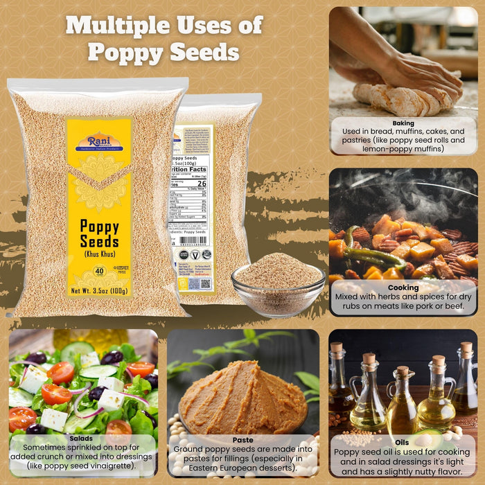 Rani White Poppy Seeds Whole (Khus Khus) Indian Spice 3.5oz (100g) ~ All Natural | Vegan | Gluten Friendly | NON-GMO | Indian Origin