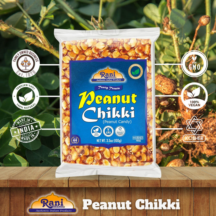 Rani Peanut Chikki (Brittle Candy) 100g (3.5oz) x Pack of 20 ~ All Natural | Vegan | Kosher | No colors | Gluten Friendly | Indian Origin