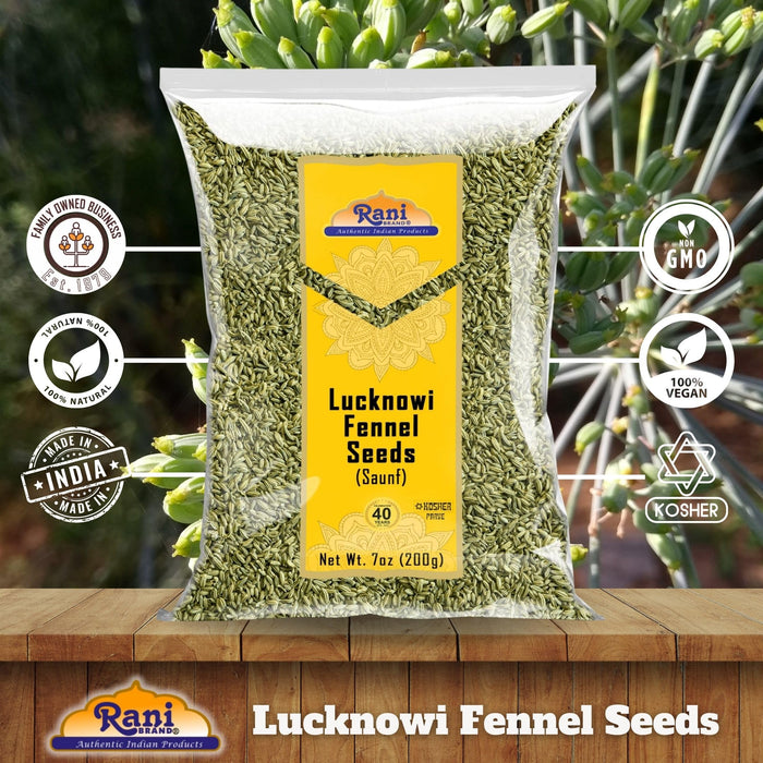 Rani Fennel Lucknowi Seeds (Fine Small Fennel) Whole Spice 7oz (200g) All Natural ~ Gluten Friendly | NON-GMO | Kosher | Vegan | Indian Origin