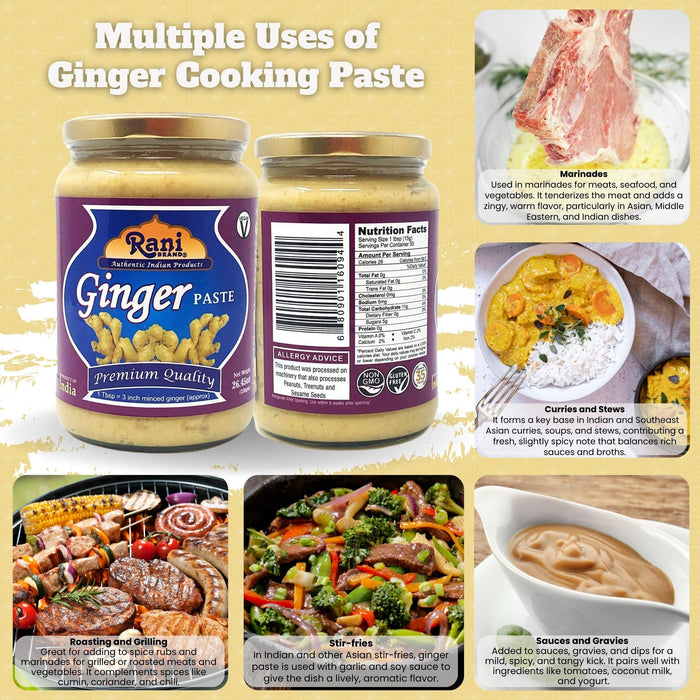 Rani Ginger Cooking Paste 26.45oz (750g) ~ Vegan | Glass Jar | Gluten Free | NON-GMO | No Colors | Indian Origin