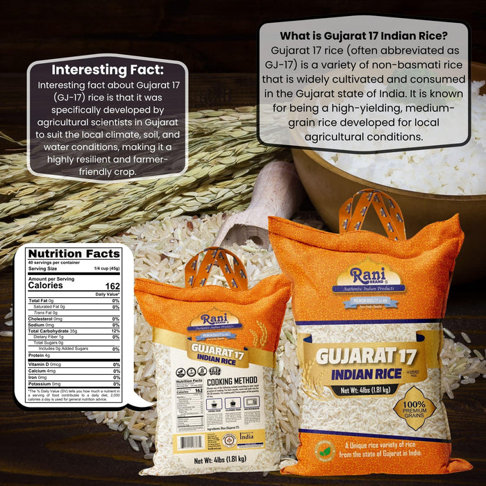 Rani Gujarat 17 Indian Rice 64oz (4lbs) 1.81kg Cloth Bag ~ All Natural | Gluten Friendly | Vegan | Kosher | Export Quality | Indian Origin