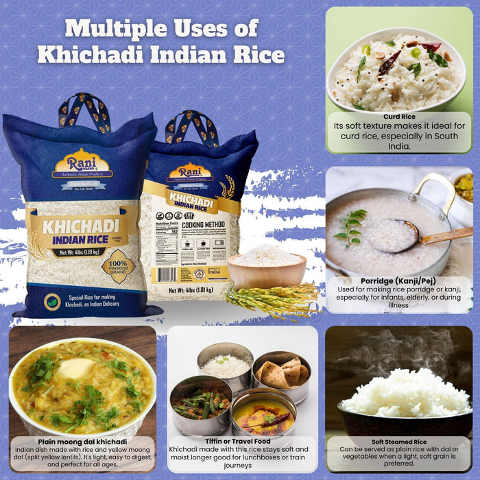 Rani Khichadi Indian Rice 64oz (4lbs) 1.81kg Cloth Bag ~ All Natural | Gluten Friendly | Vegan | Kosher | Export Quality | Indian Origin