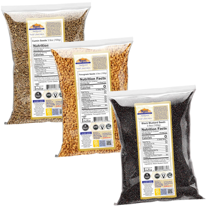 Rani Cumin, Mustard, Fenugreek Seeds ~ 3.5oz (100g) Combo Pack of 3 ~ All Natural | 100% Pure, Salt Free | Vegan | Gluten Friendly | NON-GMO | Indian Origin