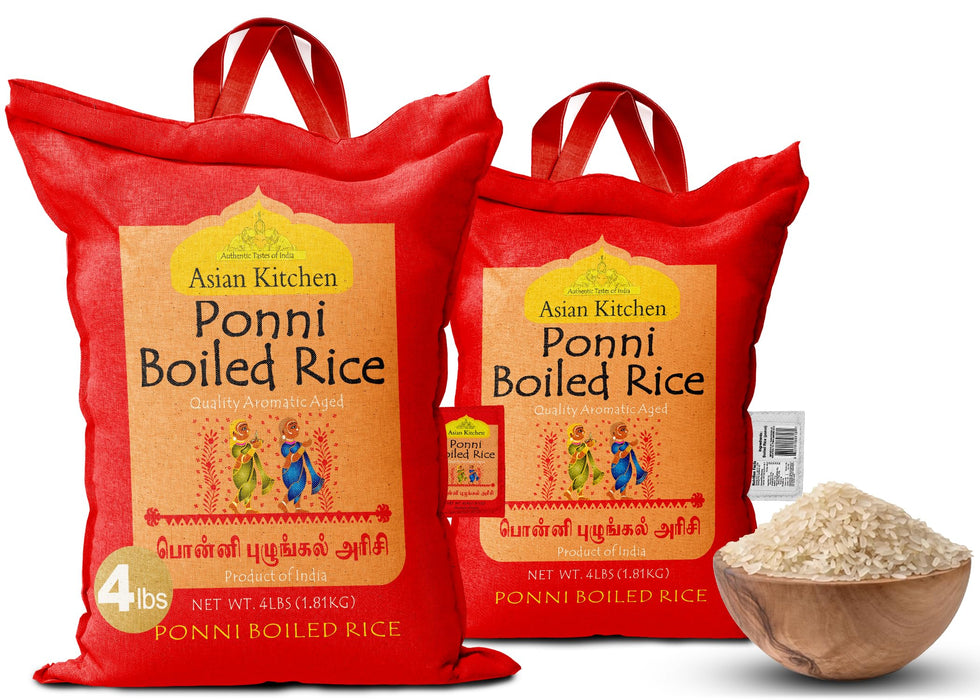 Asian Kitchen Ponni Boiled Rice 4-Pound Bag, 4lbs (1.81kg) Short Grain Par Boiled Rice ~ All Natural | Gluten Friendly | Vegan