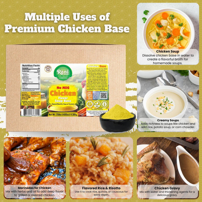 Rani Premium Chicken Base (Special Blend for Soup or Gravies) 400oz (25lbs) 11.36kg Bulk Box ~ All Natural | Gluten Friendly | NON-GMO | Kosher | Vegan | Product of USA