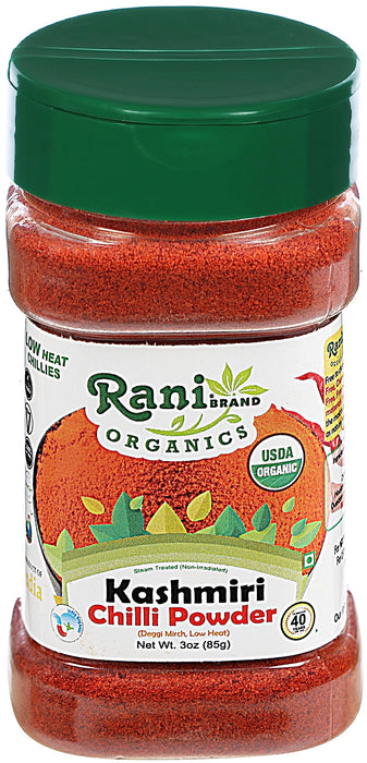 Rani Organic Kashmiri Chilli Powder (Deggi Mirch, Low Heat) 3oz (85g) PET Jar ~ All Natural | Vegan | Gluten Friendly | NON-GMO | Indian Origin | USDA Certified Organic