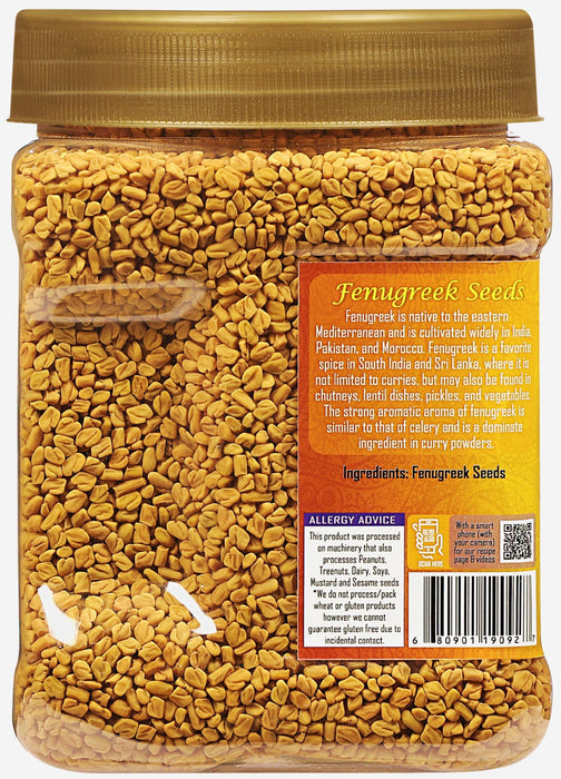 Rani Fenugreek (Methi) Seeds Whole 25oz (1.56lbs) 708g PET Jar, Trigonella foenum graecum ~ All Natural | Vegan | Gluten Friendly | Non-GMO | Kosher