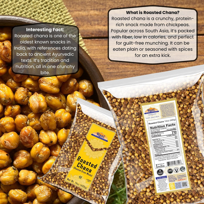 Rani Roasted Chana (Chickpeas) Plain Flavor 14oz (400g) ~ All Natural | Vegan | No Preservatives | Gluten Friendly | Kosher | Indian Origin | Great Snack, Ready to Eat