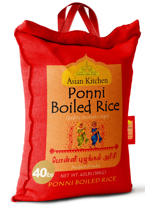 Asian Kitchen Ponni Boiled Rice 40-Pound Bag, 40lbs (18.14kg) Short Grain Rice ~ All Natural | Gluten Friendly | Vegan | Indian Origin | Export Quality