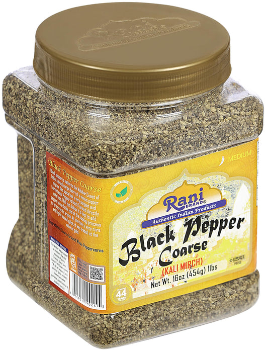 Rani Black Pepper Coarse Ground 28 Mesh (Table Grind), 16oz (1lb) 454g PET Jar ~ All Natural | Vegan | Gluten Friendly | NON-GMO | Kosher