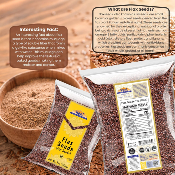 Rani Flax Seeds Whole Raw (Alsi, Linum usitatissimum) 7oz (200g) ~ All Natural | Gluten Friendly | Non-GMO | Kosher | Vegan | Indian Origin