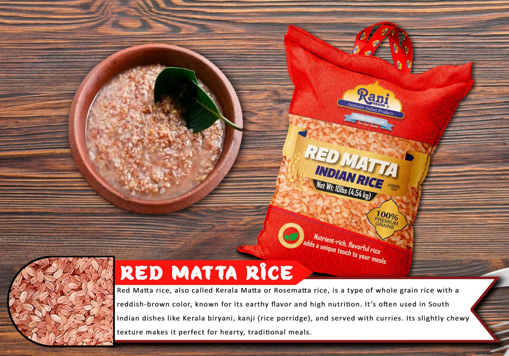 Rani Red Matta Indian Rice 160oz (10lbs) 4.54kg Cloth Bag ~ All Natural | Gluten Friendly | Vegan | Kosher | Export Quality | Indian Origin