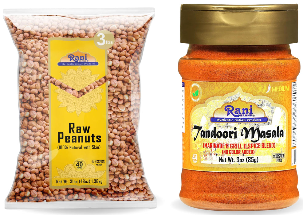 Rani Raw Peanuts 3lbs (48oz) & Tandoori Masala 3oz (85g) Best for Making Special Tandoori Peanuts ~ All Natural | Vegan | Gluten Friendly | NON-GMO | Indian Origin