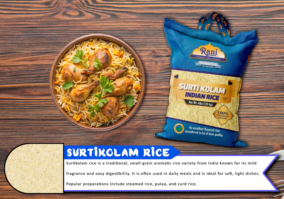 Rani Surti Kolam Indian Rice 64oz (4lbs) 1.81kg Cloth Bag ~ All Natural | Gluten Friendly | Vegan | Kosher | Export Quality | Indian Origin