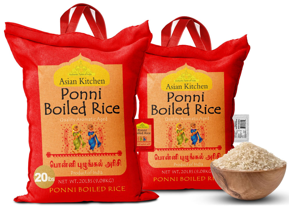 Asian Kitchen Ponni Boiled Rice 20-Pound Bag, 20lbs (9.08kg) Short Grain Par Boiled Rice ~ Natural | Gluten Friendly | Vegan