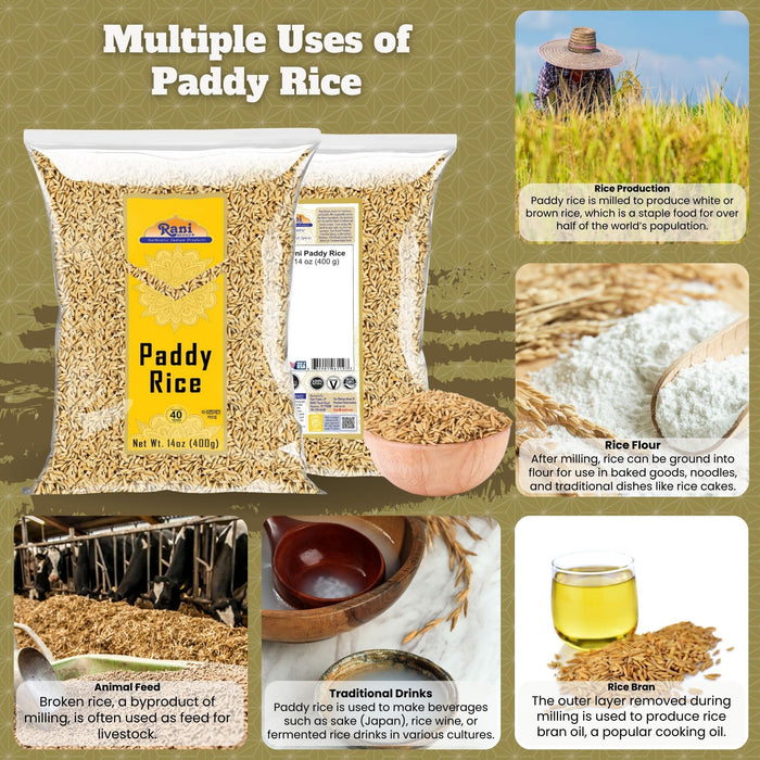 Rani Paddy Rice (Raw Unfinished Rice) 14oz (400g) ~ All Natural | Vegan | Gluten Friendly | NON-GMO | Kosher | Product of USA