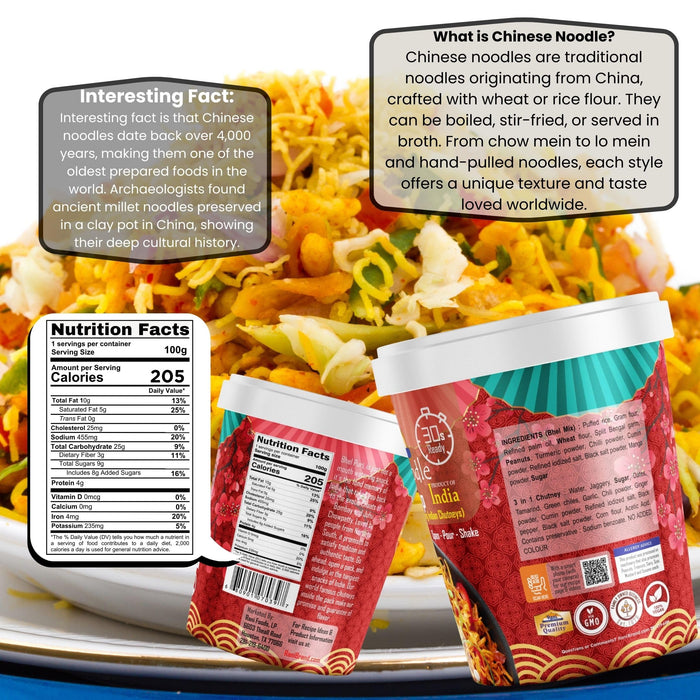 Rani Chinese Noodle Bhel Puri Cup (Spicy & Crunchy Indian Snack w/mouth watering Indian Chutneys) 3.5oz (100g), Pack of 4 ~ Ready to Eat | Vegan | NON-GMO | Indian Origin